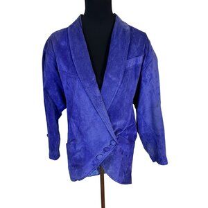 Vtg Wimlit Womens Purple Suede Jacket Small Button 1980s Korea Bomber Coat